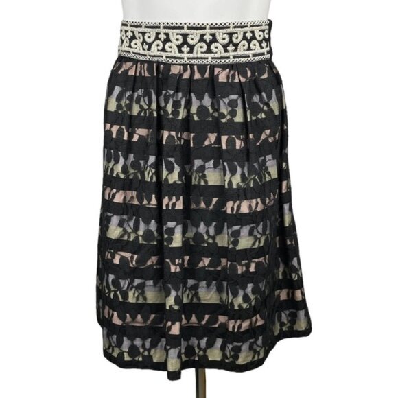 FLOREAT Anthropologie Charente Black Lace Overlay Skirt Sz 4 - Picture 1 of 4